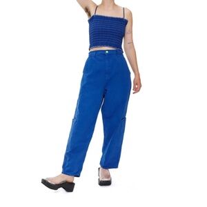 Blue High-Waist Relaxed Cargo Pants
